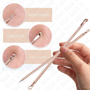 เครื่องมือทำความสะอาดรูขุมขนและกำจัดสิวบนใบหน้าแบบพรีเมียมทำจากสแตนเลสสตีล – ชุดเครื่องมือดูแลผิวหน้าขั้นสูง 4 ชิ้นสำหรับการสกัดสิว - Product Image 2