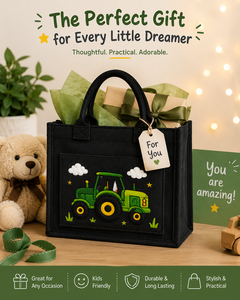 Embroidered Jute Tote <b>Bag</b> <b>Medium</b> <b>Size</b> Cartoon Design Hand Carry Daily Use - Product Image 3