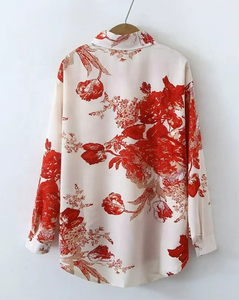 เสื้อเชิ้ตผู้หญิงลายพิมพ์สวยหรู สวมใส่สบายสำหรับฤดูใบไม้ผลิและฤดูร้อน ระบายอากาศได้ดี พร้อมงานปักและตกแต่งกระดุม  โลโก้ติดด้านหน้า - Product Image 4