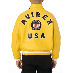 Chaqueta Avirex de Piel de Cordero Amarilla con Cuello Camisero, Chaqueta Bomber de Invierno para Hombre de Alta Calidad, Chaquetas de Piel Avirex para Hombre - Product Image 3