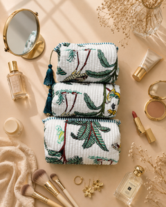 Set de Bolsas Cosméticas Acolchadas de Algodón Verde, Organizador de Maquillaje con Estampados de Animales, Estilo Bohemio, Ecológico, para Viaje - Product Image 6