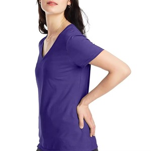 T-shirts en coton respirant pour femmes, col en V, personnalisables, à manches courtes, décontractés, coupe ample, unis, vierges, pour l'été, style athlétique - Product Image 5