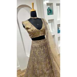 Conjunto Elegante de Lehenga Choli Beige para Fiesta, Talla M, con Bordado de Hilo, para Mujer, Diseñador FB - Product Image 5