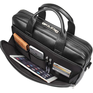Maletín de cuero de grano completo para hombre de 14 pulgadas, bolso de negocios para portátil de cuero genuino con cremallera YKK, bolso de viaje profesional - Product Image 3