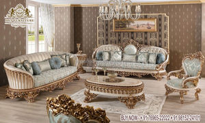 Classy 8 Seater Teak Wood Livingroom Sofa Set Luxurious <b>High</b> <b>Gloss</b> Living Room Set European Design Golden Polished Sofa - Product Image 3