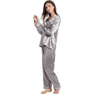 Ensemble de pyjama en satin doux uni pour l'été, taille élastique personnalisable, short de nuit – Vente chaude - Product Image 3