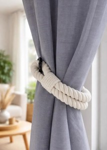 White Rope Curtain <b>Tiebacks</b> – Clean, Modern Window Accent - Product Image 3