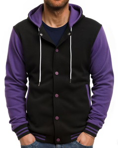 Men's Black for Hooded Sweatshirt Regular Fit Solid Color Casual Fleece 100% Cotton 370g Autumn Wear Pockets Button Design - Product Image 1