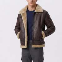 Blouson Aviateur Hiver Homme Personnalisé en Cuir Véritable B3 avec Doublure Sherpa Teint Uni Marron Vintage – Marque Privée OEM