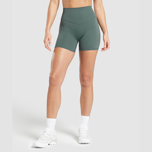 Solid Color High <b>Waist</b> <b>Women's</b> <b>Shorts</b> Breathable Knitted Sporty Fitness Wear Regular Fit <b>Elastic</b> <b>Waist</b> Green - Product Image 1