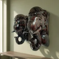 Tête d'éléphant en bois sculptée à la main, décoration murale, motif animalier traditionnel, style zen asiatique, provenant de l'Uttarakhand, pour la décoration de la maison