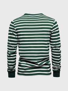 เสื้อยืดแขนยาวคอกลมลายทางสีเขียวขาวสำหรับผู้ชาย |   เสื้อยืดลำลองมีสไตล์สวมใส่สบายสำหรับใส่ในชีวิตประจำวันขนาดพลัสไซส์ - Product Image 2