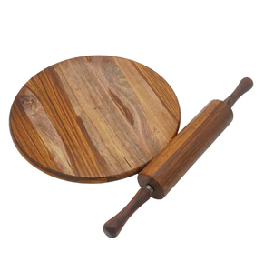Tabla de madera para enrollar masa de dumplings con soporte, juego de chakla y belan de madera artesanal, tabla antiadherente para enrollar masa. - Product Image 2