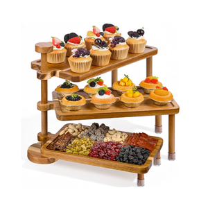 Wholesale 3 Tier Acacia Wood Restaurant Serving Tray 360° <b>Rotatable</b> Tiered <b>Cake</b> Display Tray For Party from Vietnam - Product Image 1