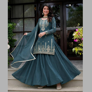 Designer Roman Cotton <b>Lehenga</b> Choli Set with Embroidered <b>Top</b> & Chanderi Silk Dupatta Wholesale Ethnic Wear by Aarika Textile - Product Image 3