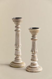 Portavelas de Madera Blanca Envejecida Hechos a Mano, Juego de Candelabros Tallados, Decoración Rústica para Mesa de Estilo Campestre - Product Image 5