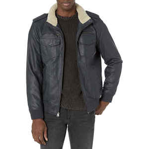 Men's PU Leather Moto Jacket Turn-down Collar Zipper Closure Faux Fur Lining Solid Color Winter Biker Style Thick <b>Coat</b> - Product Image 1