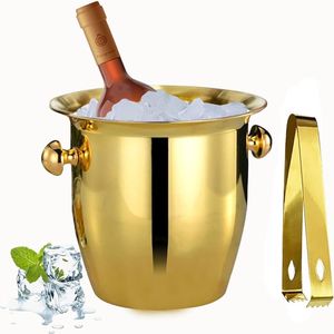 Classic brass ice bucket polished finish elegant <b>bar</b> accessory for serving chilled <b>drinks</b> at parties events gatherings - Product Image 3