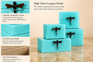 Luxury Minty Mirror <b>Glass</b> Decorative Storage Box Set Dragonfly <b>Knob</b> Premium Jewelry Vanity Organizer Boxes Home Decor Lacquer - Product Image 4