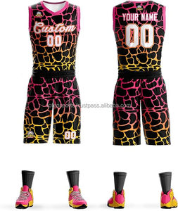 Conjunto de Uniforme de Baloncesto Sublimado Personalizado, Rosa, Negro, Amarillo, Estampado de Leopardo, Cuello en V, Sin Mangas, Absorbe la Humedad, Unisex para Adultos - Product Image 1