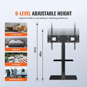 Supporto per TV girevole alto per 32-65 pollici tts regolabile in altezza portatile supporto da pavimento in vetro temperato per camera da letto soggiorno - Product Image 3