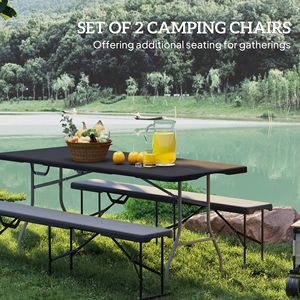2 Pack 6 ft Portable Black Folding <b>Benches</b> <b>Plastic</b> <b>Bench</b> Seats with Carrying Handle Camping Furniture - Product Image 4