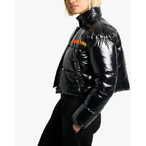 Blouson matelassé de luxe brillant pour femme, coupe courte, épais, grande taille, avec fermeture éclair, rembourrage en duvet et coton, personnalisable avec logo, vente en gros - Product Image 1