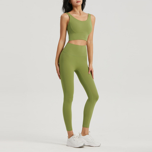 Nouvel Arrivage – Ensemble 2 Pièces de Haute Qualité : Leggings Respirants à Carreaux Taille Moyenne Grande Taille Écologiques à Séchage Rapide et Brassière de Sport pour Femme (Tenue de Yoga) - Product Image 1