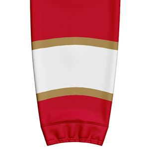 Prix de gros, design personnalisé, vêtements de hockey sublimés, chaussettes de hockey à manchette élastique extensible, tissu 100% polyester, séchage rapide, rayées - Product Image 4