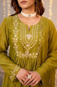 NEW LAUNCHED CHANDERI SILK EMBROIDERY WORK 3 PCS <b>KURTA</b> BOTTOM AND DUPATTA SETS BEST FOR PARTY WEAR - Product Image 4