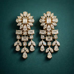 Boucles d'oreilles de luxe plaquées or 18 carats avec diamants, forme de fleur, taille émeraude, bijoux de mariage pour femme - Product Image 2