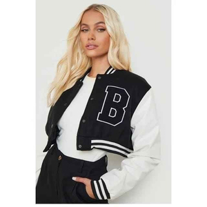 Veste courte de style universitaire pour femme, personnalisée, variée et élégante, 100% coton, manches courtes, coupe courte, vêtement décontracté - Product Image 1