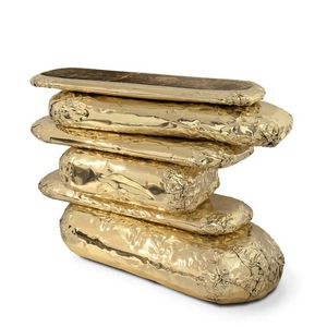 Modern Luxury Contemporary <b>Foldable</b> Eco-Friendly TV Console <b>Table</b> Premium Geometric Brass Base Glass Top Storage Living Room - Product Image 3