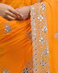 Sari KV Bright Festive Orange Pure Georgette Divyam con Blusa Sin Coser - Product Image 4