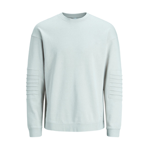 Sweat-shirt unisexe à col rond en molleton tricoté uni, coupe classique, 100% coton, décontracté, bleu clair, manches longues, automne - Product Image 2