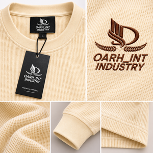 OARH_INT INDUSTRY T-shirt à manches longues en tissu gaufré pour homme, grande taille, décontracté, col rond, logo brodé - Product Image 6