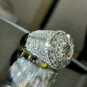 Round Cut Moissanite Diamond Halo <b>Ring</b> Baguette Cluster <b>925</b> <b>Silver</b> Luxury Statement <b>Ring</b> - Product Image 4