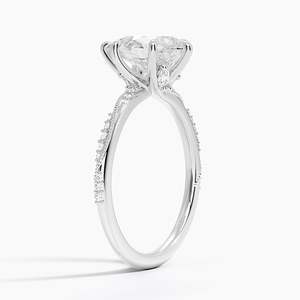 Camellia Hidden Accent Moissanite <b>Solitaire</b> Engagement <b>Ring</b> Three Stone Channel Setting 14K Gold Plated 925 <b>Silver</b> GRA Certified - Product Image 6