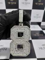 Colgante de Moissanita Número 8 de Plata de Ley 925 con Incrustaciones de Diamantes, Estilo Hip Hop, Pasa el Test de Diamantes