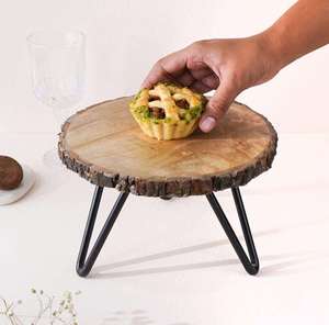 Handmade Eco-Friendly Round Wooden Cake Stand for Dessert Display Rustic Weddings Parties Natural Wood - Product Image 1