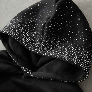 Sudadera con capucha y cremallera de moda, personalizada con pedrería de cristal brillante, 100% algodón, hombros caídos, unisex, estilo urbano - Product Image 6