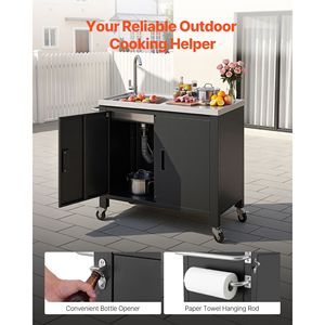 Chariot de camping avec évier et rangement, table de barbecue extérieure en acier inoxydable de 38 pouces, îlot de cuisine étanche - Product Image 5