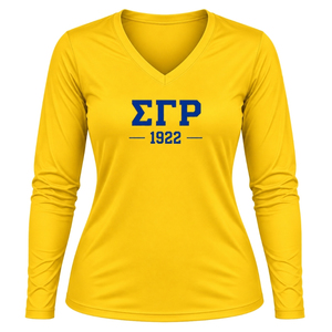 เสื้อยืดแขนยาวผู้หญิง SGRHO แบบกำหนดเอง ลายตัวอักษร Sigma Gamma Rho สำหรับชมรมพี่น้องชาวกรีก คอตตอน คอกลม เสื้อยืดขายส่ง เสื้อผ้าแฟชั่น - Product Image 1