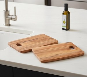 Ensemble de 2 planches à découper en bois d'olivier, rectangulaires, avec trou pour accrocher, pour la préparation et le service en cuisine - Product Image 3
