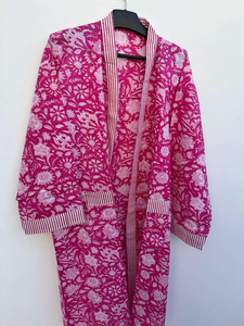 Bata Kimono Larga con Estampado Floral para Mujer, 100% Algodón, Ropa Casual para Estar en Casa, Cuello Redondo, Manga Larga, para Primavera - Product Image 6