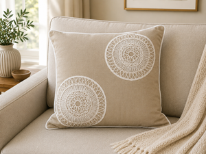Premium Cotton Chambray Embroidered Cushion <b>Cover</b> | Luxury Decorative <b>Throw</b> Pillow <b>Cover</b> for <b>Sofa</b>, Living Room & Home Decor - Product Image 3