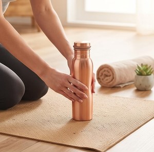 Copper <b>Water</b> <b>Bottle</b> with Screw-On Cap Modern Reusable <b>Metal</b> Flask for Home Travel Premium Drinkware - Product Image 6