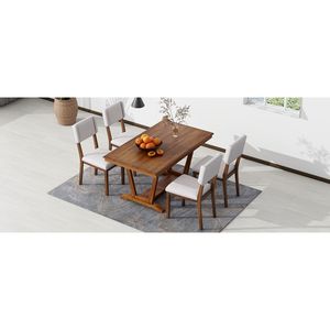 Set da sala da pranzo rustico da 5 pezzi 4 sedie imbottite e tavolo rettangolare in noce da 59 pollici - Product Image 1