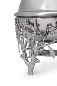Plat de service de luxe en argent avec figurine d'oiseau, base élégante en forme de branche, chauffe-plats et soupière pour buffets d'hôtels du Golfe et traiteurs de mariages - Product Image 4