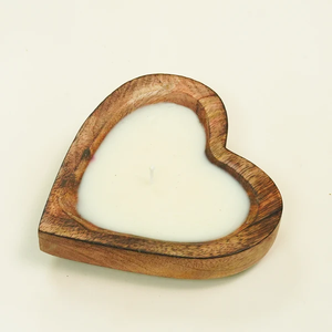 Bougie artisanale en forme de cœur dans un bol en bois à la lavande, décoration rustique et romantique pour la maison, cadeau pour un anniversaire de mariage et une table chaleureuse - Product Image 4